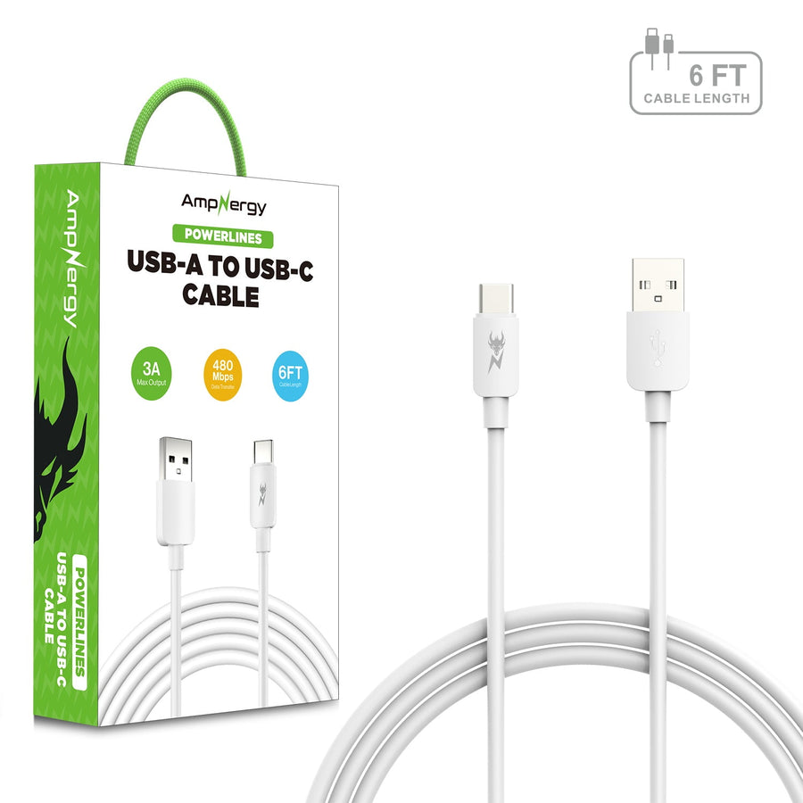 AmpNergy PowerLines USB-A to USB-C Cable - 6FT - White