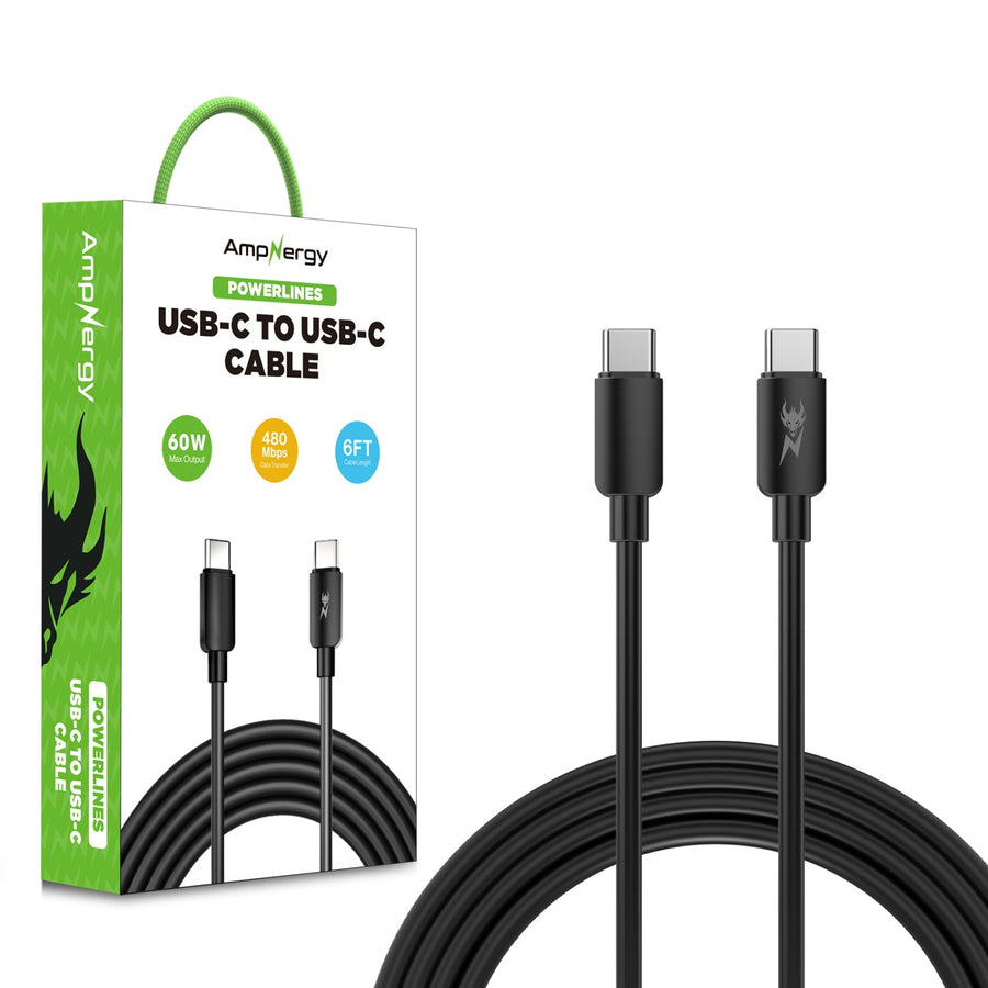 AmpNergy PowerLines USB-C to USB-C Cable - 6FT - Black