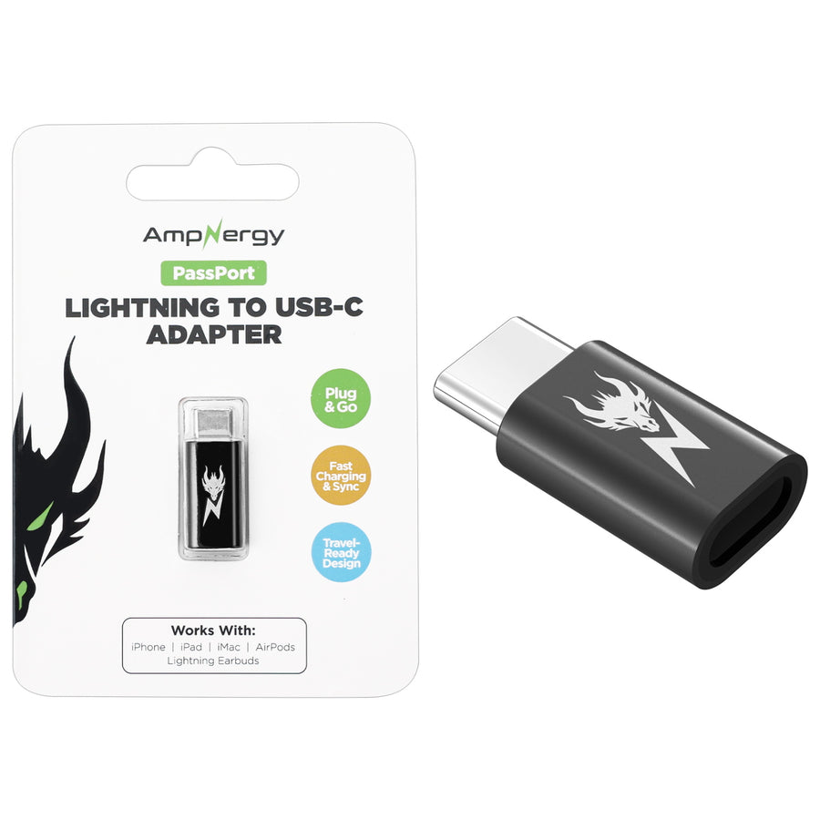 AmpNergy PassPort Lightning to USB-C Adapter - Black - ACBLCMO15BK-1.jpg