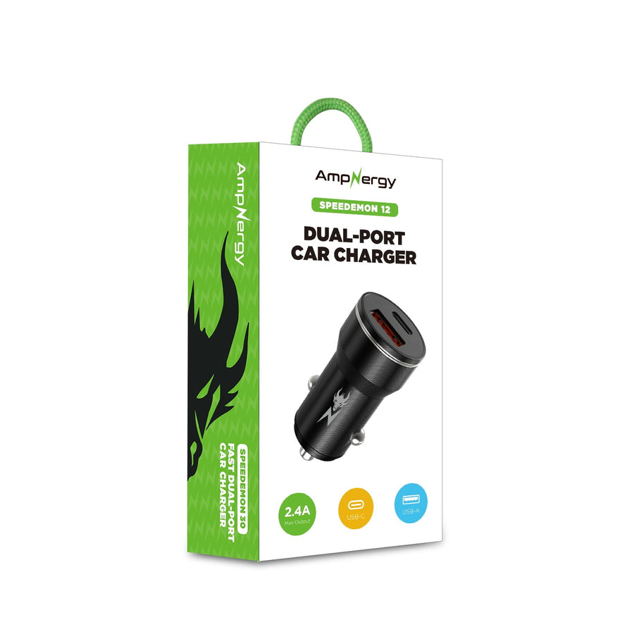 AmpNergy Speedemon 12W Fast Dual-Port Car Charger - Black