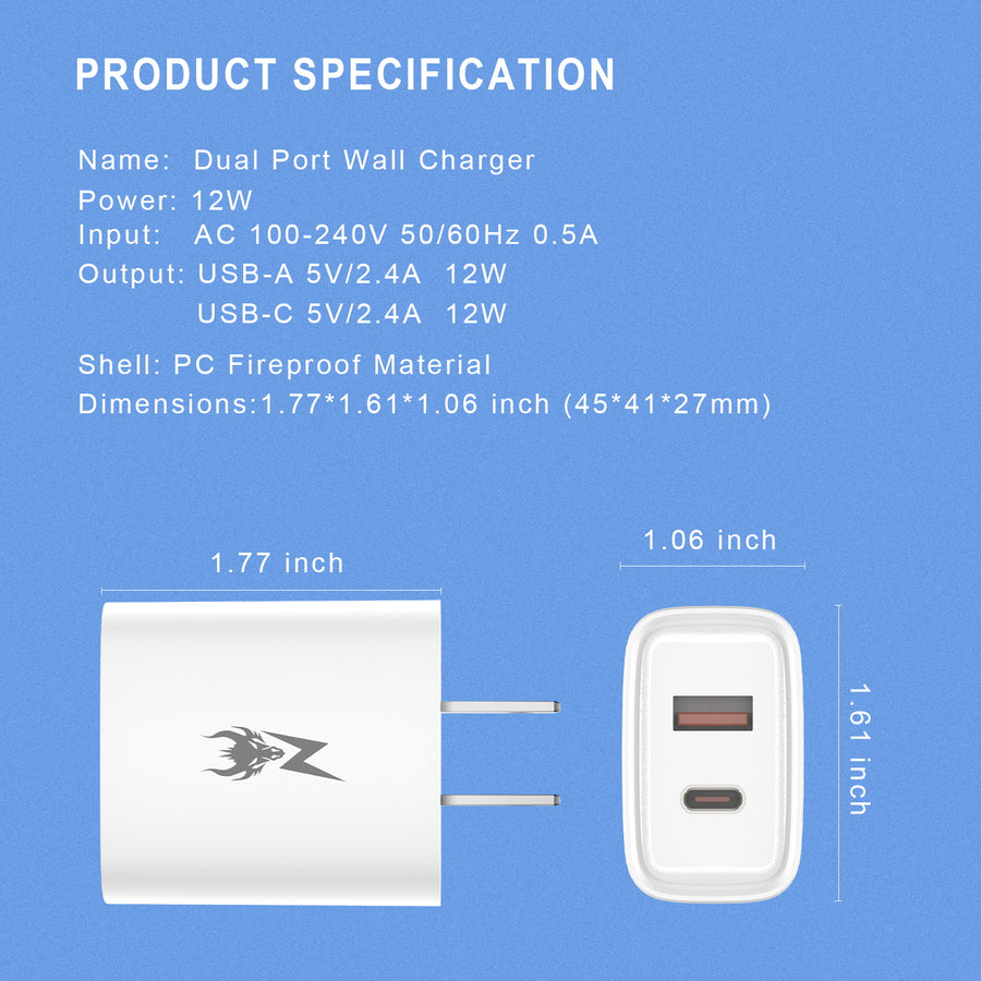 AmpNergy PowerSurge 12W Dual-Port Wall Charger (USB-C + USB-A) - White - ACGTRAC30PW-8.jpg