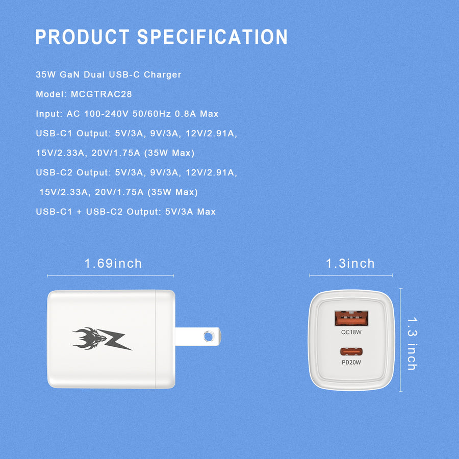 AmpNergy PowerSurge 20W Fast Dual-Port Charger w/ Foldable Plug - White - ACGTRAC31PW-4.jpg