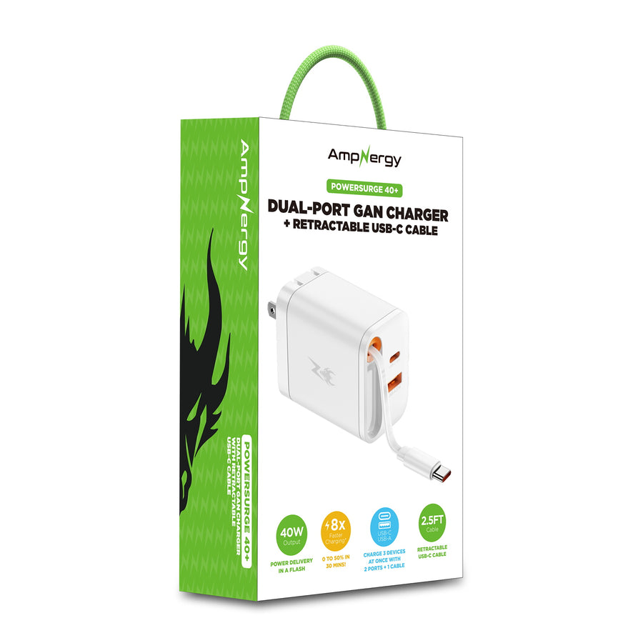 AmpNergy PowerSurge 40W+ Dual-Port GaN Charger with Retractable USB-C Cable - White - ACGTRAC32PW-5.jpg
