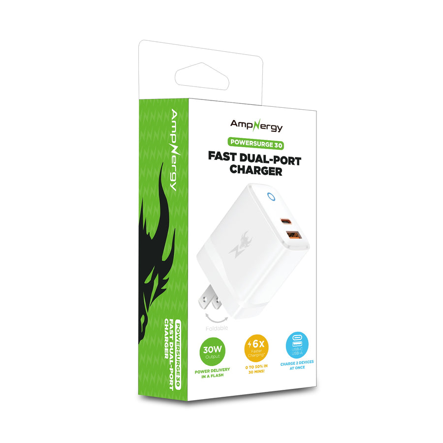 AmpNergy PowerSurge 30W Fast Dual-Port Charger w/ Foldable Plug - White - ACGTRAC35PW-5.jpg