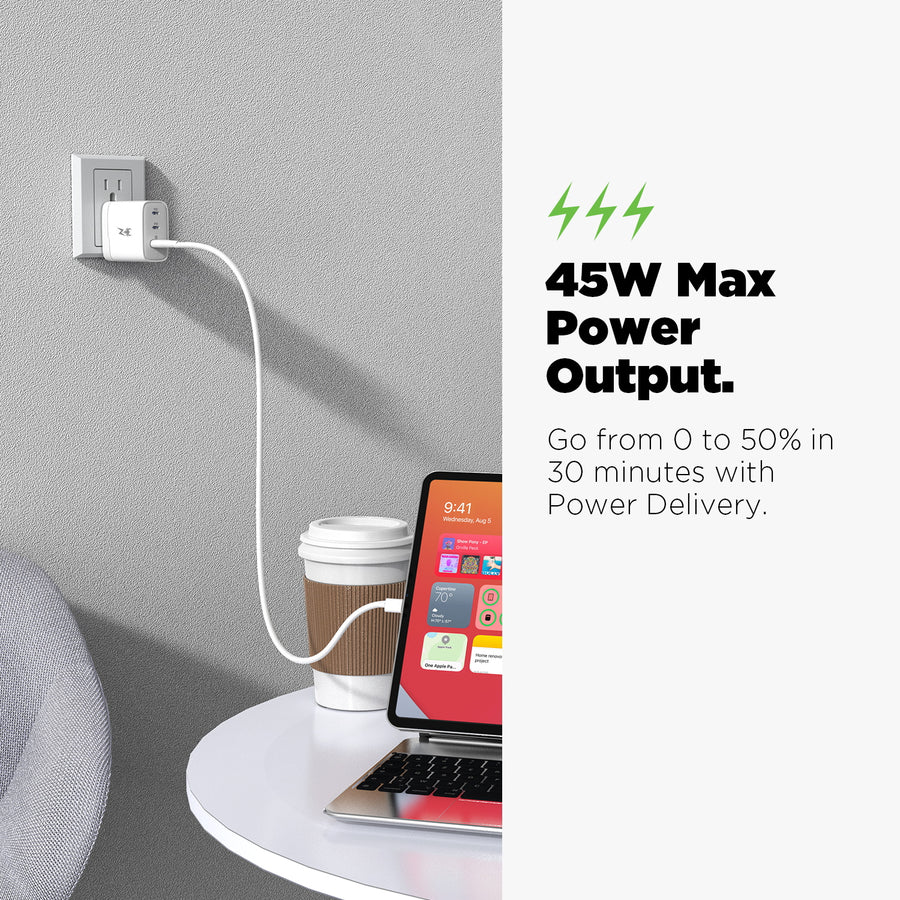 AmpNergy PowerSurge 45W Fast 3-Port Charger w/ Foldable Plug - White - ACGTRAC36PW-6.jpg