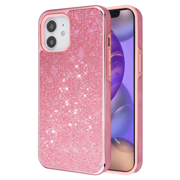 Asmyna Encrusted Rhinestones Hybrid Case for Apple iPhone 12 mini - Electroplated Pink / Pink - AIP12CSFSSD142-2.jpg