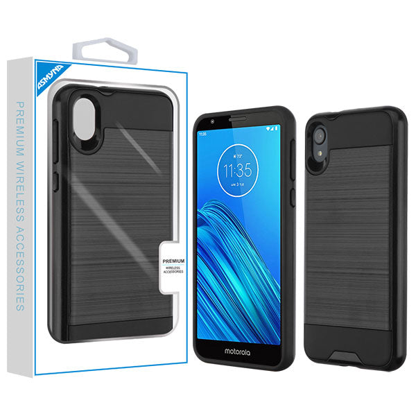 Asmyna Brushed Hybrid Protector Cover for Motorola Moto E6 - Black / Black - AMOTE6HPCSAAS351-1.jpg