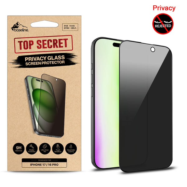 baseline Privacy Full Coverage Tempered Glass Screen Protector for Apple iPhone 17 / 16 Pro - Black - BIP17SCF112.JPG