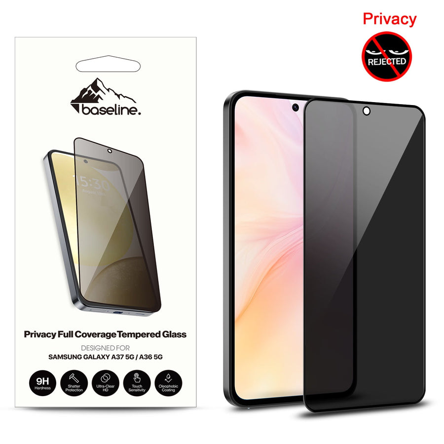 baseline Privacy Full Coverage Tempered Glass Screen Protector for Samsung Galaxy A37 5G / Galaxy A36 5G - Black