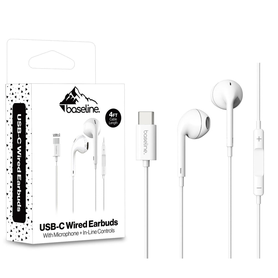 baseline USB-C Wired Earbuds w/ Microphone and In-Line Controls - White