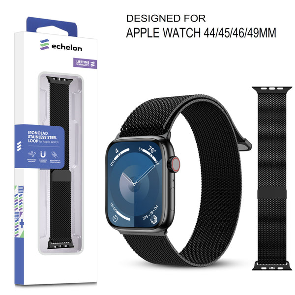 echelon Ironclad Stainless Steel Loop for Apple Watch Series 9 45mm/Watch Series 10 46mm / Watch SE 3 44mm - Black - EAWHS945BAN271-1.jpg