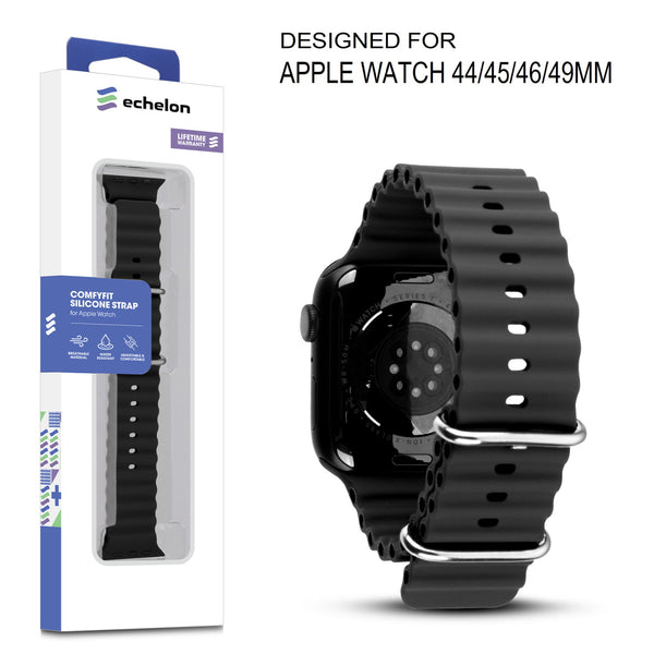 echelon ComfyFit Silicone Strap for Apple Watch Series 9 45mm/Watch Series 10 46mm / Watch SE 3 44mm - Black - EAWHS945BAN281-1.jpg