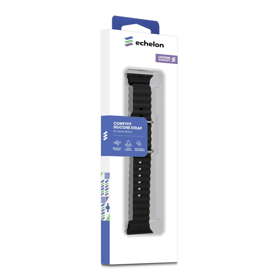 echelon ComfyFit Silicone Strap for Apple Watch Series 9 45mm/Watch Series 10 46mm / Watch SE 3 44mm - Black