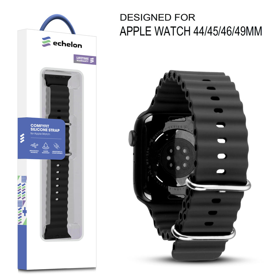 echelon ComfyFit Silicone Strap for Apple Watch Series 9 45mm/Watch Series 10 46mm / Watch SE 3 44mm - Black - EAWHS945BAN281.JPG