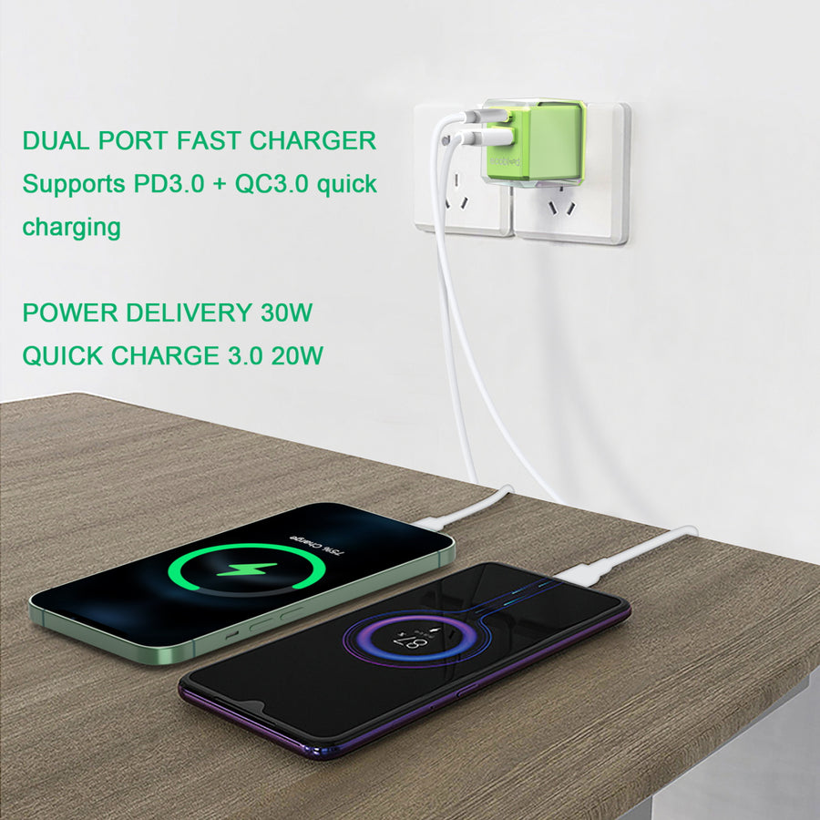 EcoBlvd PowerPlant Dual Port Wall Charger (Power Delivery & QC3.0)(30W) - Green - ECO-PP-30W-GN-4.jpg