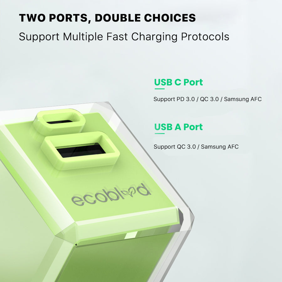EcoBlvd PowerPlant Dual Port Wall Charger (Power Delivery & QC3.0)(30W) - Green - ECO-PP-30W-GN-5.jpg