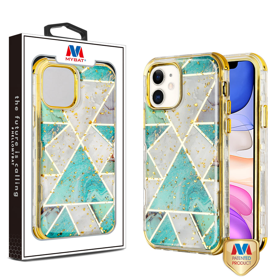 MyBat TUFF Kleer Hybrid Case for Apple iPhone 11 - Electroplated Green Marble / Electroplating Gold - IP11RHPCTUFFKIM055.JPG