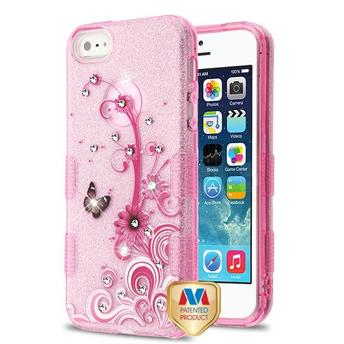 MyBat Full Glitter TUFF Series Case for Apple iPhone 5s/5 / SE - Butterfly Flowers (Pink) Diamante - IPHONE5SHPCTUFFGTIMDI005WP-1.jpg