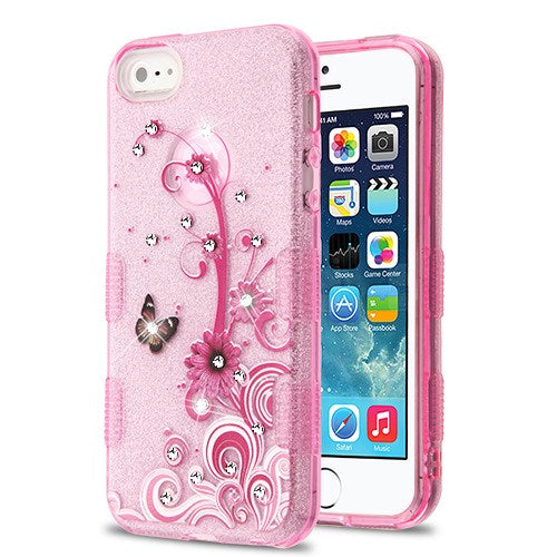 MyBat Full Glitter TUFF Series Case for Apple iPhone 5s/5 / SE - Butterfly Flowers (Pink) Diamante - IPHONE5SHPCTUFFGTIMDI005WP-2.jpg