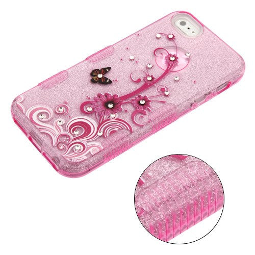 MyBat Full Glitter TUFF Series Case for Apple iPhone 5s/5 / SE - Butterfly Flowers (Pink) Diamante - IPHONE5SHPCTUFFGTIMDI005WP-6.jpg