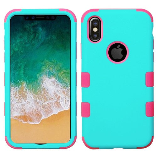 MyBat TUFF Series Case for Apple iPhone XS/X - Rubberized Teal Green / Electric Pink - IPHONEXHPCTUFFSO048WP-2.jpg