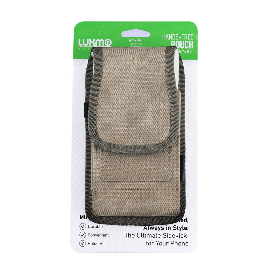 LUXMO Large Horizontal Universal Special Fabric Pouch w/ Dual Card Slots - Light Brown Denim Fabric (Retail Packaging) - LPLGGF-EUV3-BR-C-9.jpg