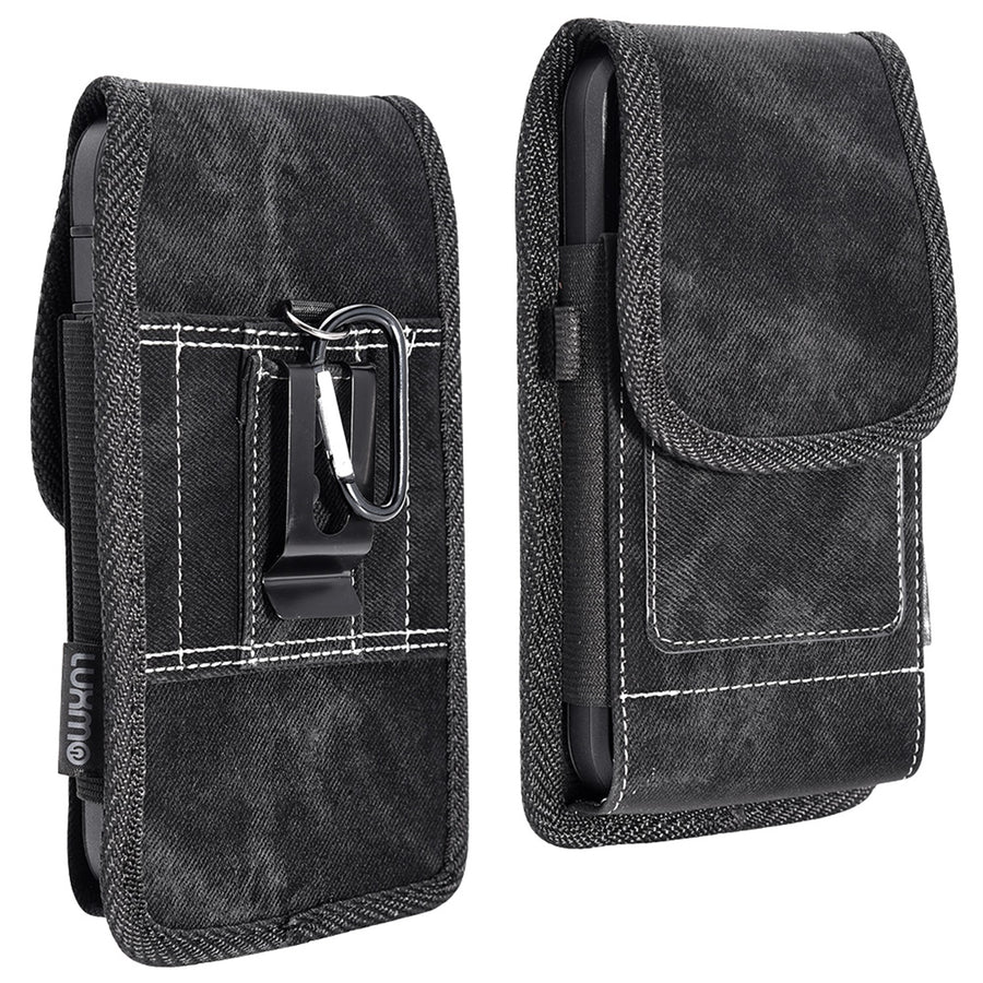LUXMO Large Horizontal Universal Pouch w/ Dual Card Slots - Black Denim Fabric (Retail Packaging) - LPLGGF-EUV3-INK-C-1.jpg