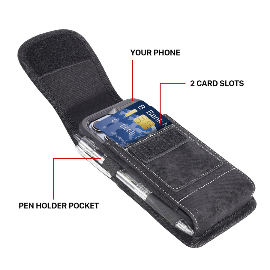 LUXMO Large Horizontal Universal Pouch w/ Dual Card Slots - Black Denim Fabric (Retail Packaging) - LPLGGF-EUV3-INK-C-5.jpg