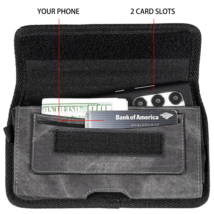 LUXMO Extra Large Horizontal Universal Pouch w/ Dual Card Slots - Dark Denim Fabric - LPOTX-EUH3-BK-5.jpg