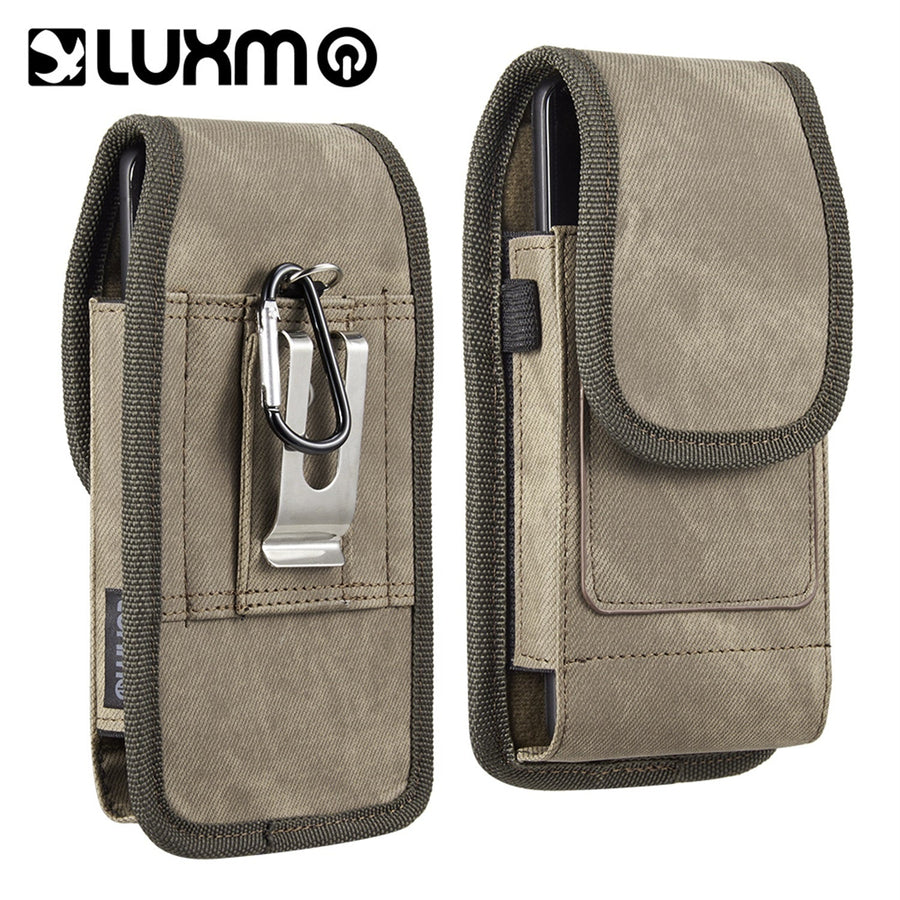 LUXMO Extra Large Horizontal Universal Pouch w/ Dual Card Slots - Light Brown Denim Fabric