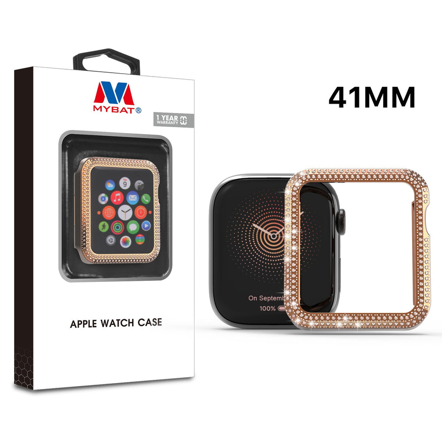 MyBat Apple Watch Case (with Diamonds) for Apple Watch Series 7 41mm/Watch Series 9 41mm / Watch Series 8 41mm - Electroplated Rose Gold
