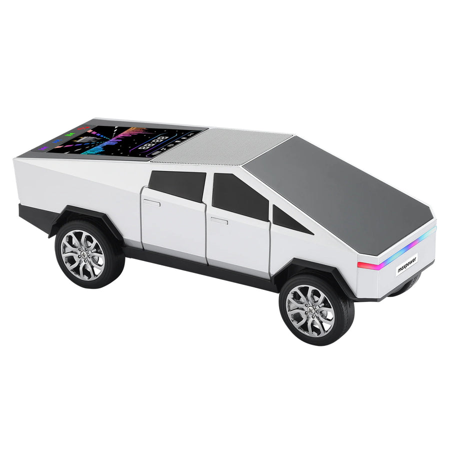 MaxPower Tesla cyber truck style Bluetooth Speaker with front flashing LED Lights and Back Light Up Panel - Silver - MC580-SL-1.jpg