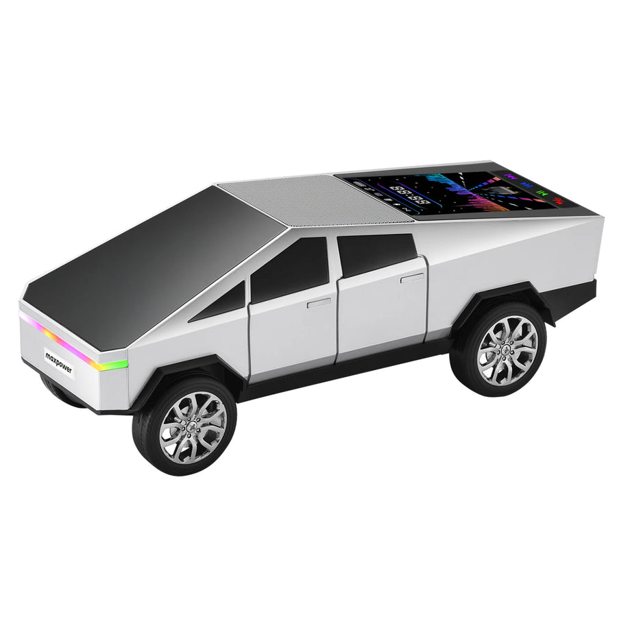MaxPower Tesla cyber truck style Bluetooth Speaker with front flashing LED Lights and Back Light Up Panel - Silver - MC580-SL-2.jpg