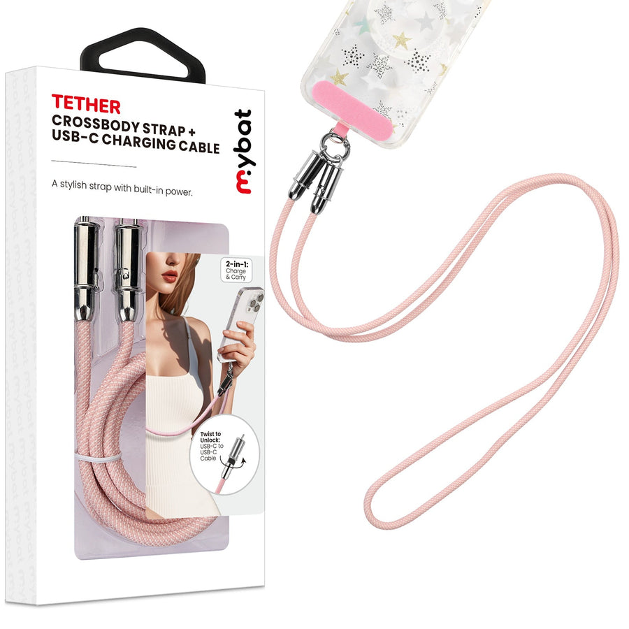 MyBat Tether Crossbody Strap + USB-C Charging Cable - 4FT - Pink
