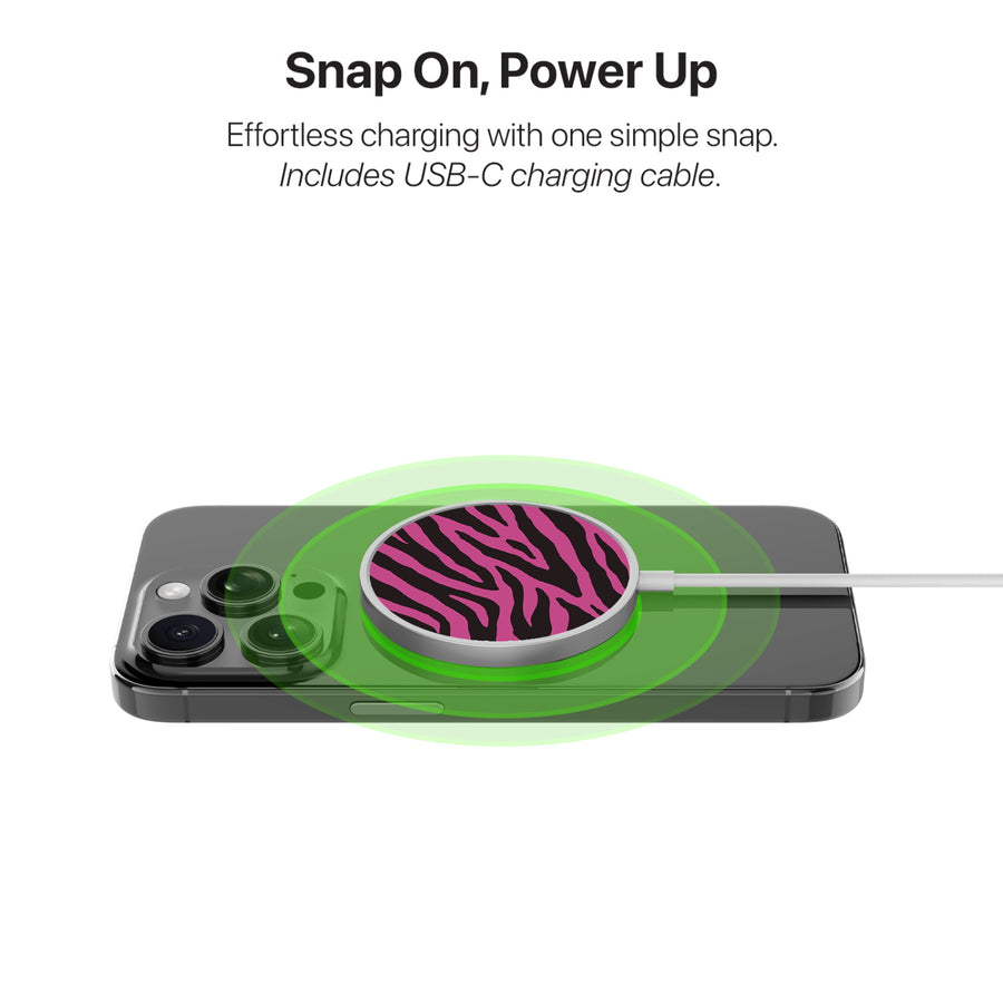 MyBat Design Lab Magnetic Wireless Charger - Silver - Pink Zebra Print - MCGWIRC18SL-010-4.jpg