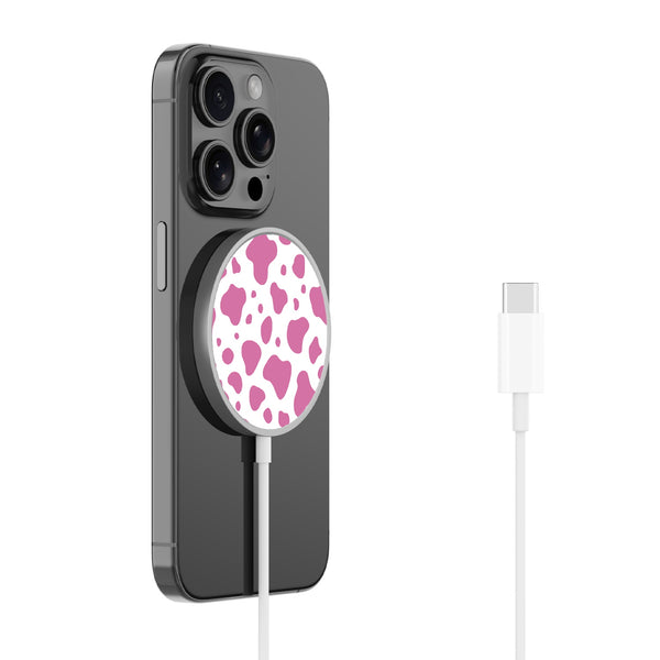 MyBat Design Lab Magnetic Wireless Charger - Silver - Pink Cow Print - MCGWIRC18SL-015-2.jpg
