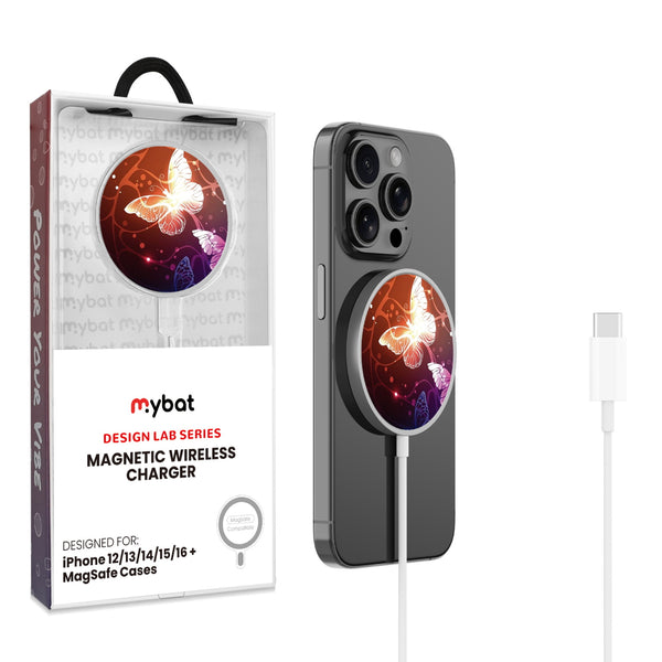 MyBat Design Lab Magnetic Wireless Charger - Silver - Neon Butterflies - MCGWIRC18SL-022-1.jpg
