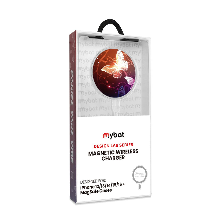 MyBat Design Lab Magnetic Wireless Charger - Silver - Neon Butterflies