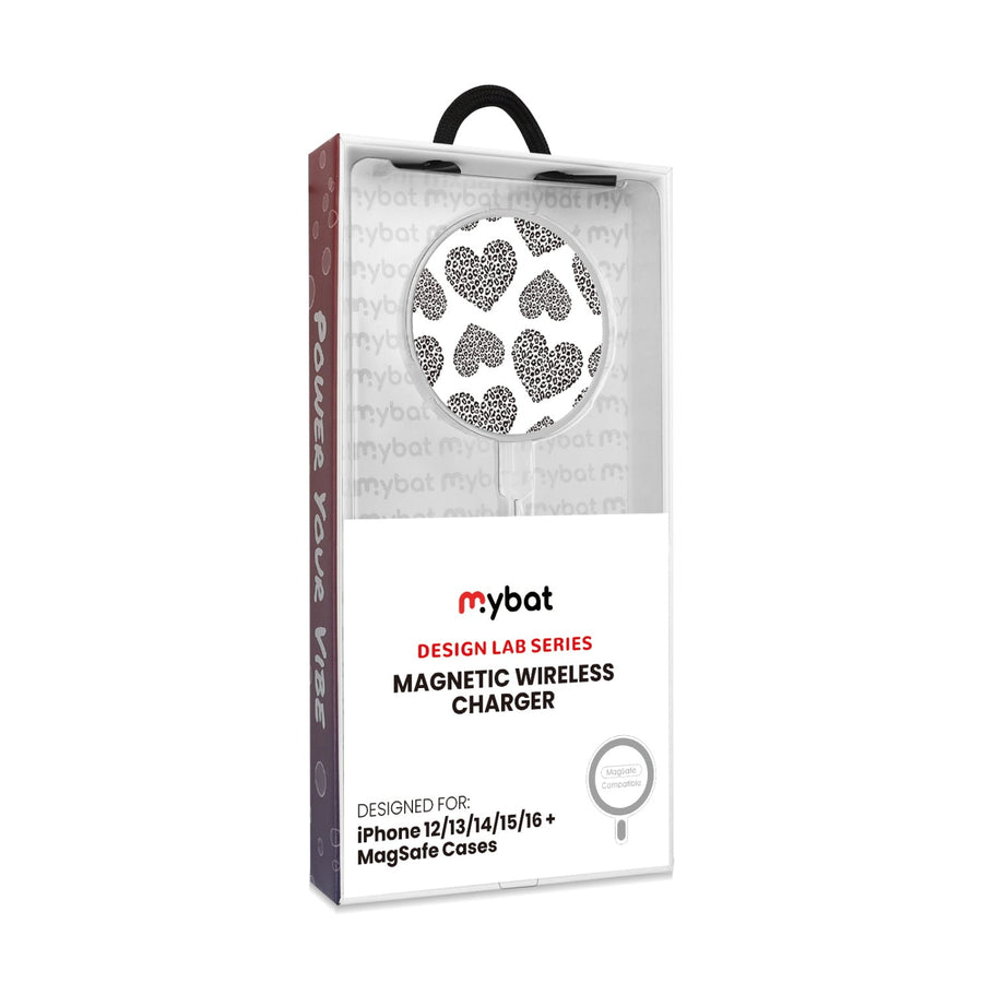 MyBat Design Lab Magnetic Wireless Charger - Silver - Leopard Print Hearts