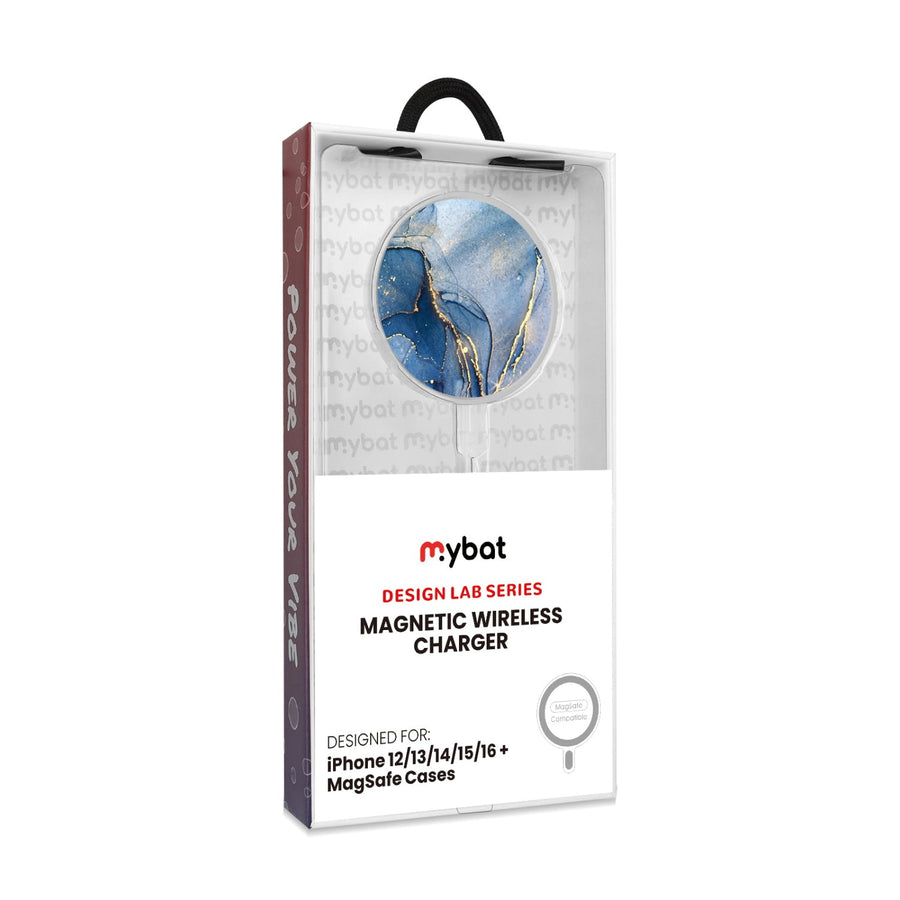 MyBat Design Lab Magnetic Wireless Charger - Silver - Blue Marble