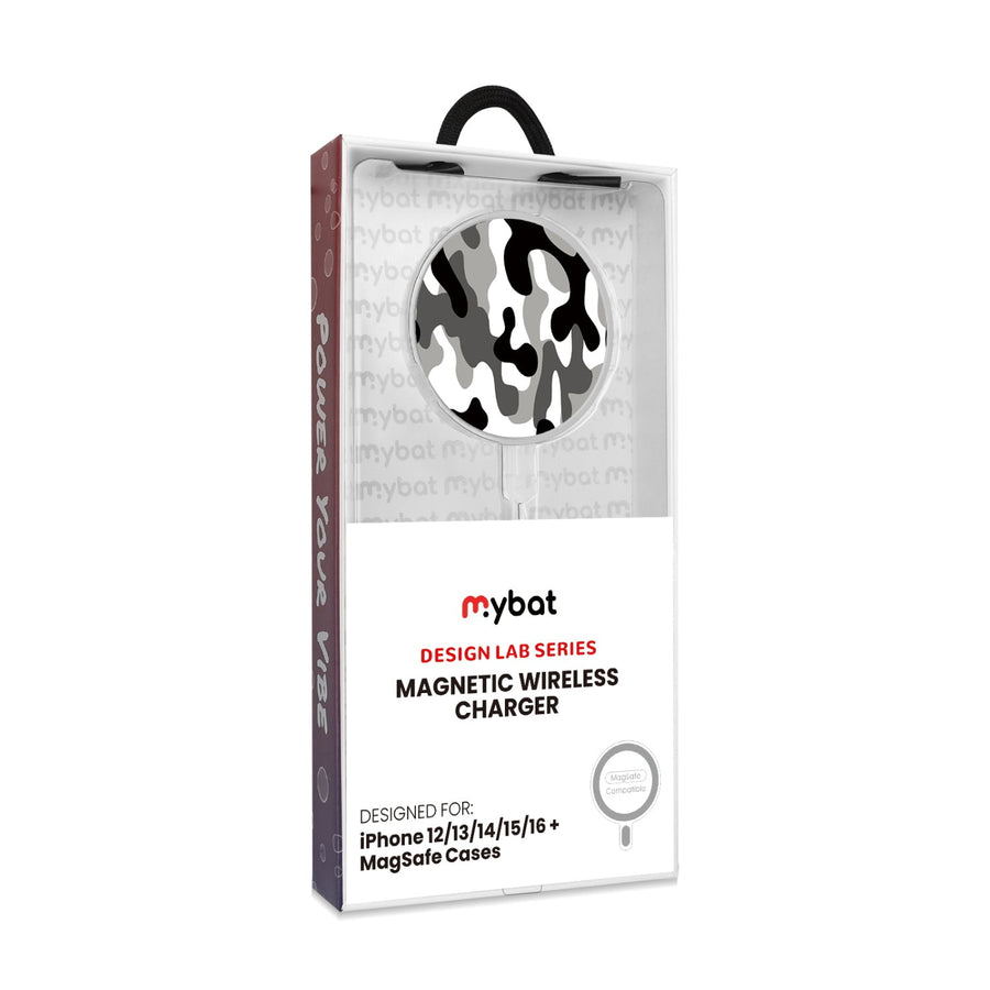 MyBat Design Lab Magnetic Wireless Charger - Silver - Black & White Camouflage
