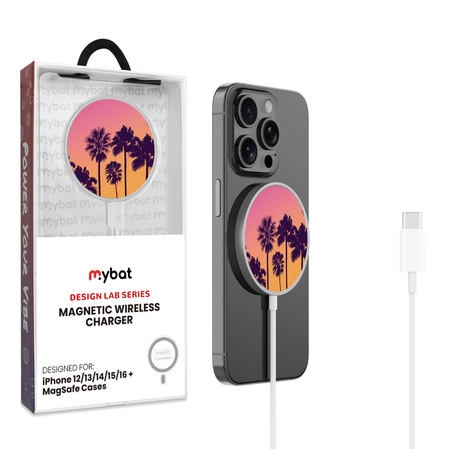 MyBat Design Lab Magnetic Wireless Charger - Silver - Palm Tree Sunset