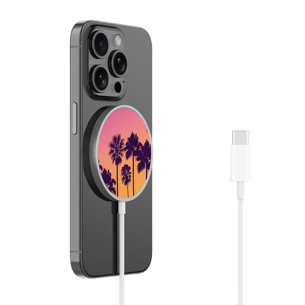 MyBat Design Lab Magnetic Wireless Charger - Silver - Palm Tree Sunset - MCGWIRC18SL-136-2.jpg