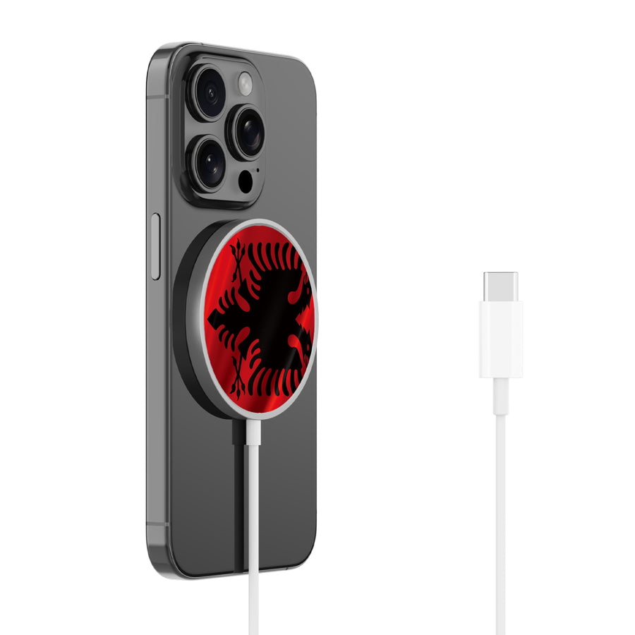 MyBat Design Lab Magnetic Wireless Charger - Silver - Albania Flag - MCGWIRC18SL-140-2.jpg