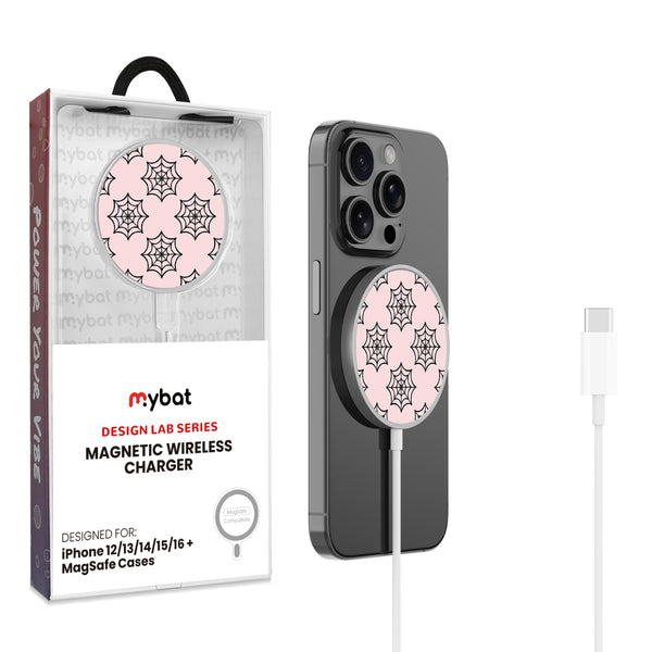 MyBat Design Lab Magnetic Wireless Charger - Silver - Pink Spider Web - MCGWIRC18SL-227-1.jpg