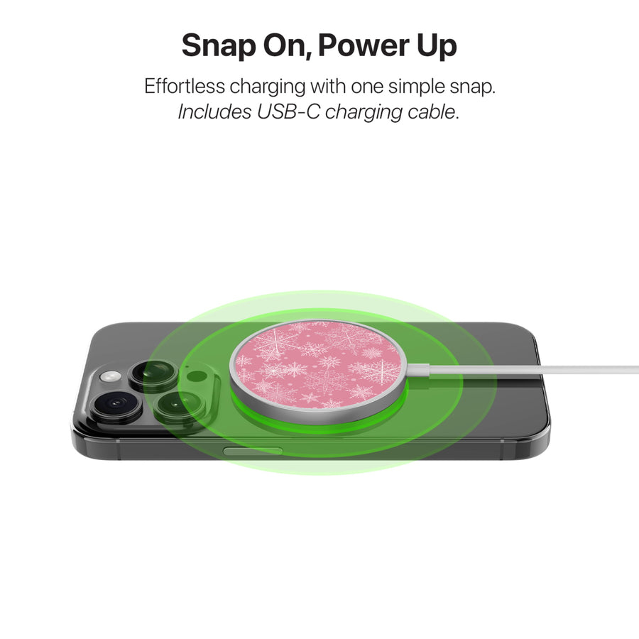 MyBat Design Lab Magnetic Wireless Charger - Silver - Pink Snowflakes - MCGWIRC18SL-282-4.jpg
