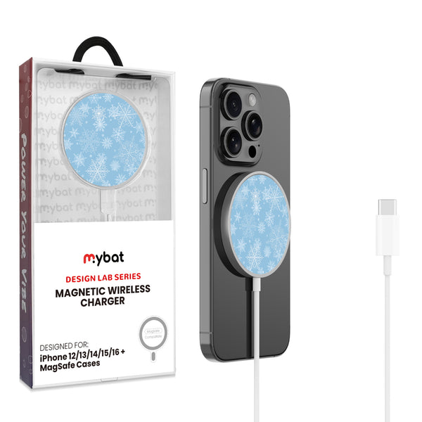 MyBat Design Lab Magnetic Wireless Charger - Silver - Blue Snowflakes - MCGWIRC18SL-283-1.jpg