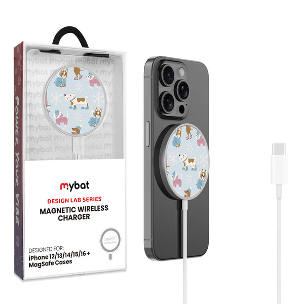 MyBat Design Lab Magnetic Wireless Charger - Silver - Puppy Snow Play - MCGWIRC18SL-299-1.jpg