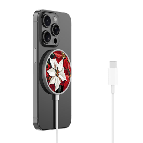 MyBat Design Lab Magnetic Wireless Charger - Silver - Christmas Poinsettias - MCGWIRC18SL-301-2.jpg