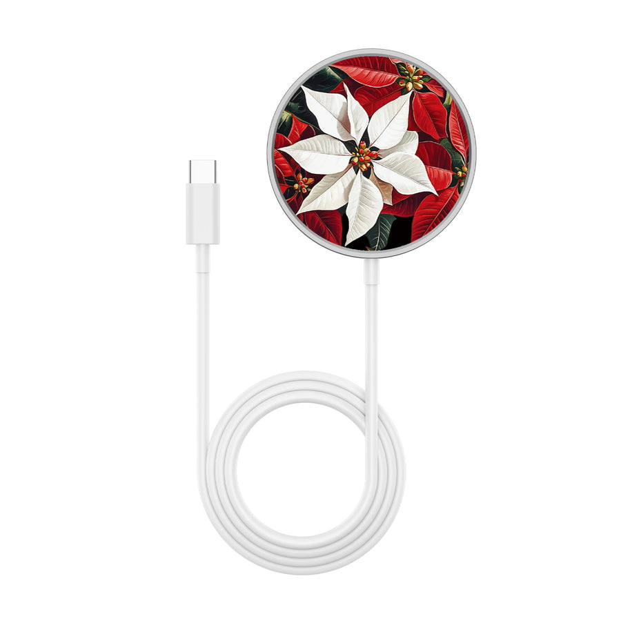 MyBat Design Lab Magnetic Wireless Charger - Silver - Christmas Poinsettias - MCGWIRC18SL-301-3.jpg